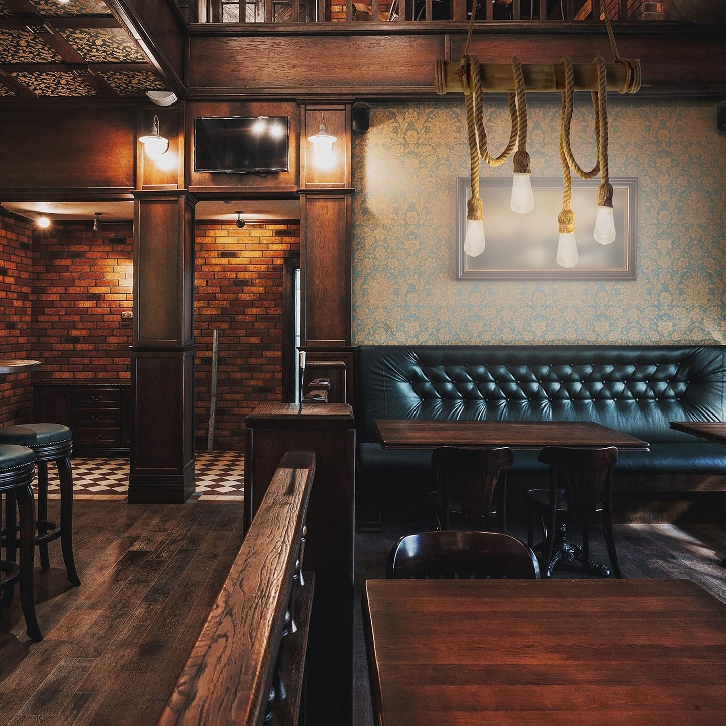 Lampadario Vintage Retro in Corda di Bambù con 4 Teste a Sospensione, Lampadario Corda Canapa Industriale 40W E27 per Cucina Soggiorno Sala da Pranzo Bar Caffè Ristorante Pizzeria Locale  B23