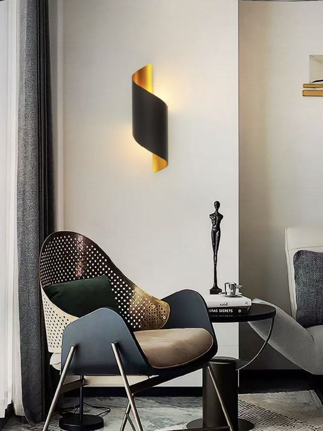 TEKHOME Applique da Parete Design Moderno Nero e Dorato E53-N, Portalampada G9, Alluminio e Ceramica, 33cm, Lampada da Parete Interni Soggiorno Camera Corridoio E53-N