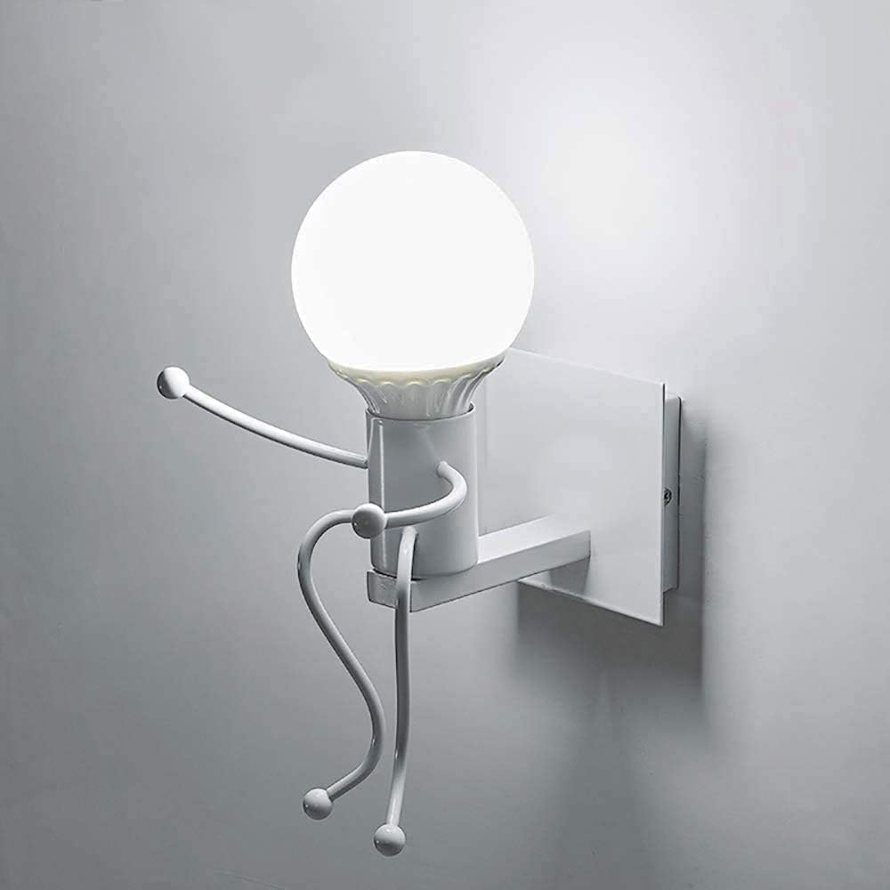 TEKHOME Applique da Muro Design Creativo con Figura Umana, E27 1x60W, Metallo Bianco/Nero, Lampada da Parete Moderna per Camera da Letto Soggiorno Corridoio AQ51