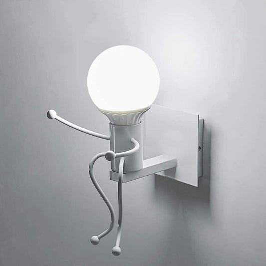 TEKHOME Applique da Muro Design Creativo con Figura Umana, E27 1x60W, Metallo Bianco/Nero, Lampada da Parete Moderna per Camera da Letto Soggiorno Corridoio AQ51