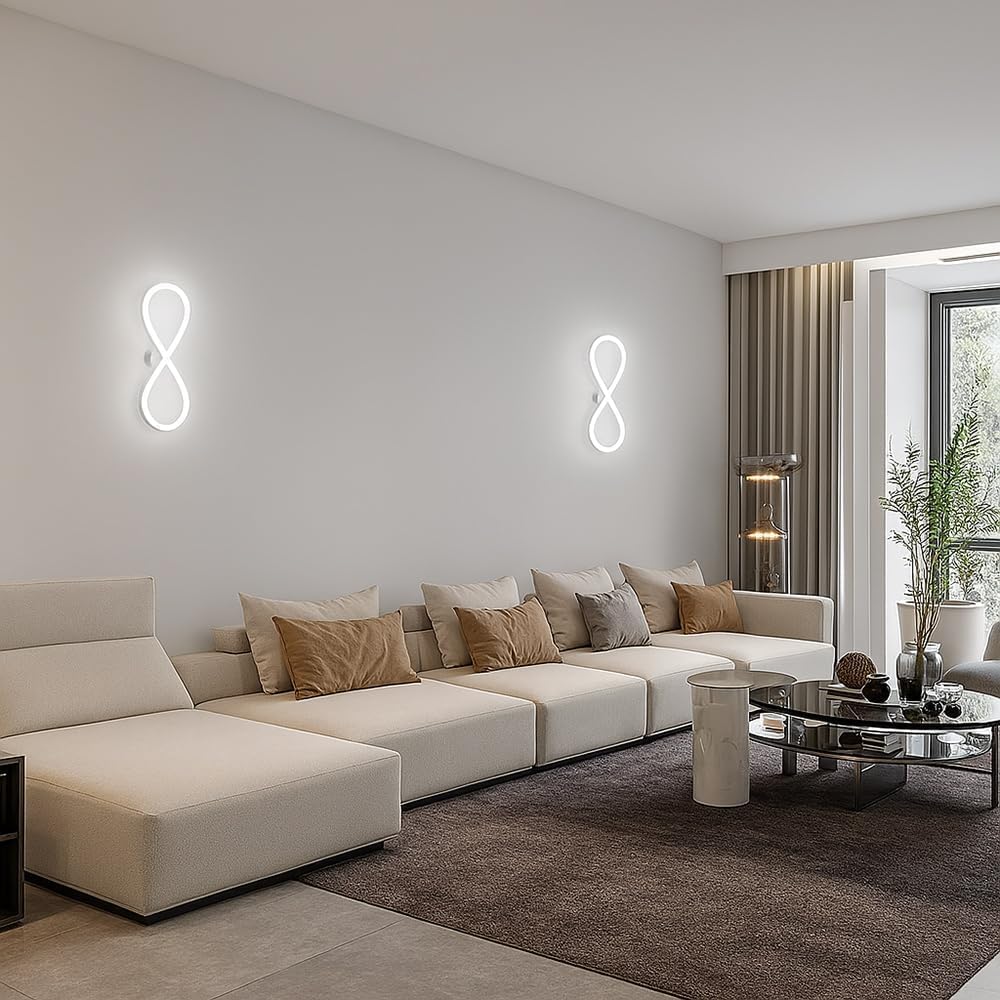 Applique LED da Parete 10W Bianco Opaco – Lampada da Muro Moderna con 3 Colori Selezionabili (3000K-4000K-6500K), Forma a 8, 800 LM, Alluminio AQ33-B3C