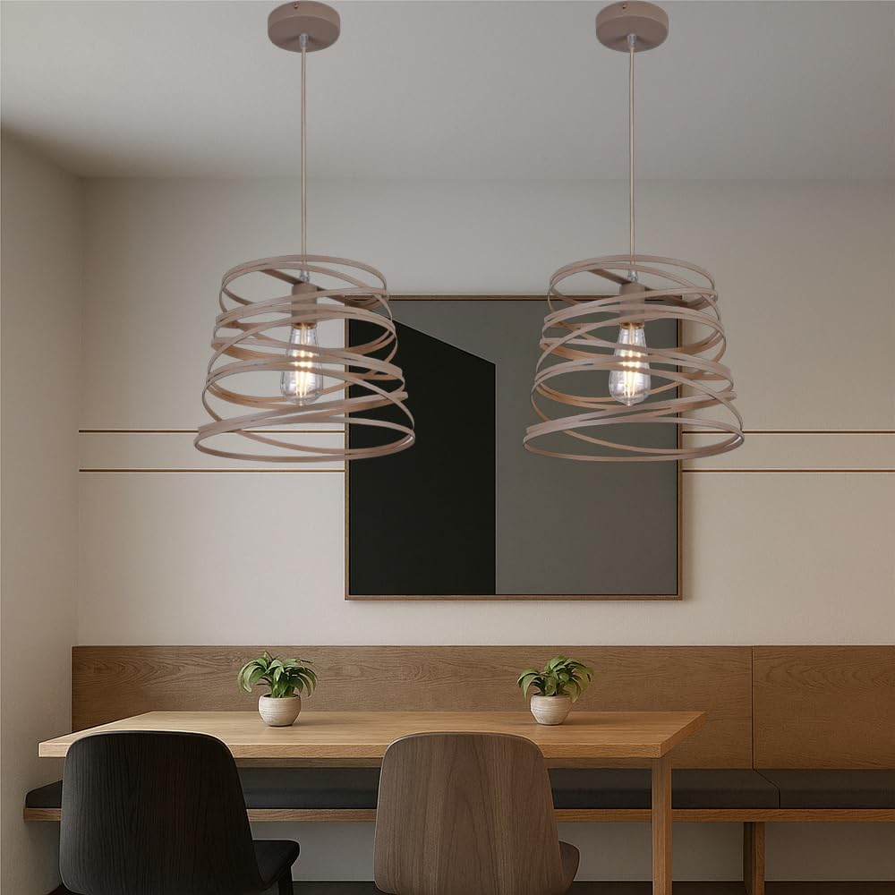 Lampadario a Sospensione E27 Moderno, Lampada a Soffitto Design Industriale in Metallo per Cucina Isola Tavolo da Pranzo, Stile Minimal con Paralume a Spirale, No Lampadina A08