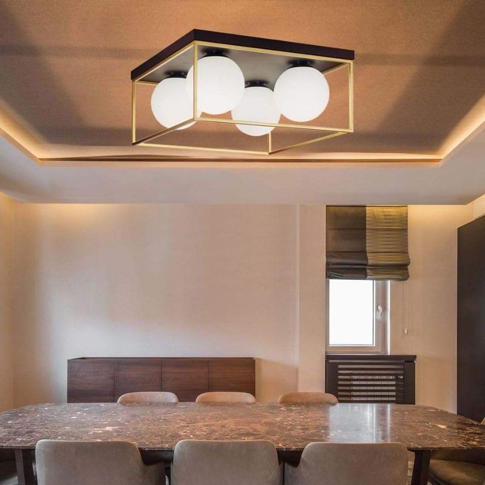 TEKHOME Plafoniera da soffitto minimalista lampada in metallo nero bronzo con 4 sfere in vetro per camera da letto G9 C76-4