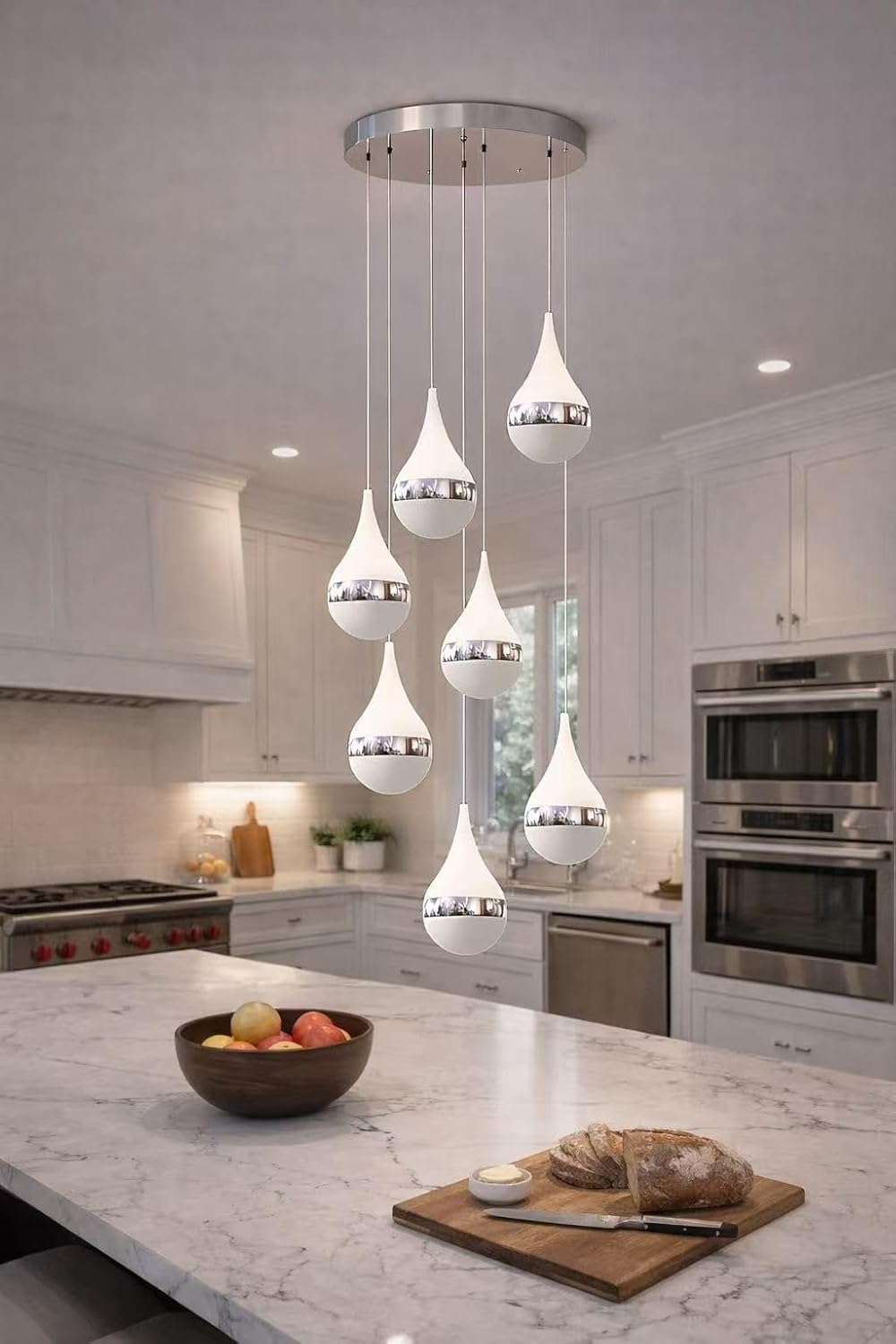 Lampadario LED Moderno 80W, Sospensione Design a Goccia, CCT Switch 3000K-4000K-6500K, 6400 Lumen, Illuminazione per Soggiorno Sala da Pranzo Cucina – LP-18A3C