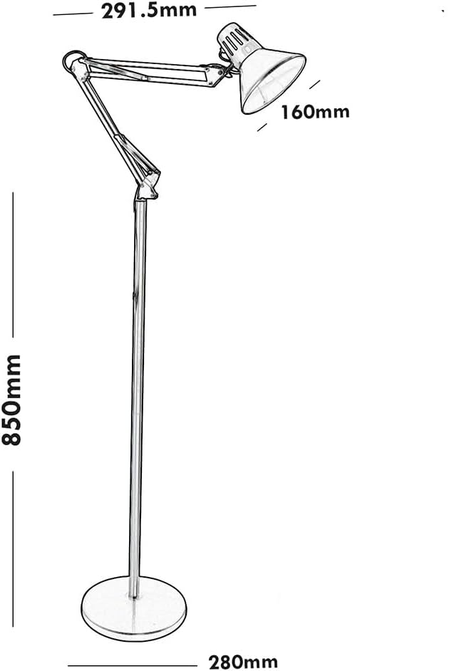 Lampada da Terra – Piantana Regolabile con Braccio Orientabile, Attacco E27, Max 60W, Design Moderno per Studio, Ufficio e Soggiorno D15