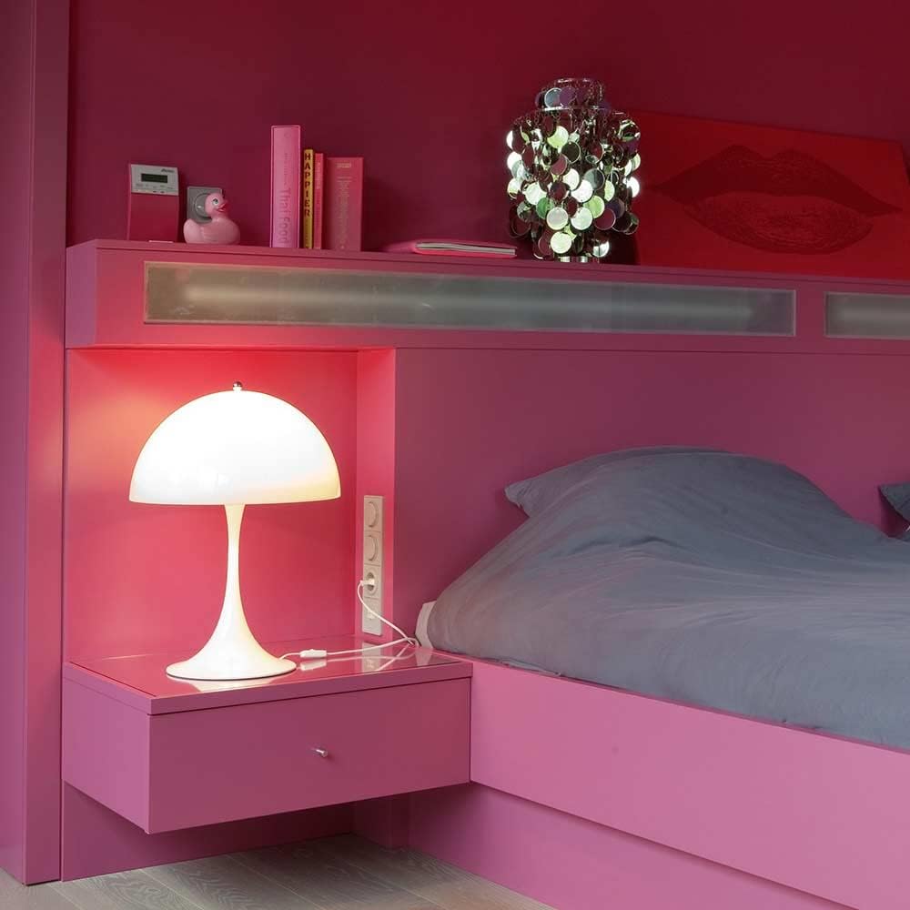 Lampada da Tavolo  E27 – Design Moderno a Fungo, Lampada da Comodino/Scrivania, Metallo e Resina, Colore Bianco, Max 60W D12-B
