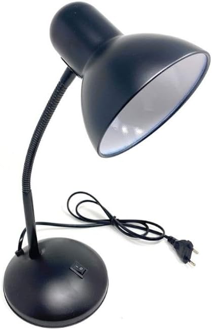Lampada da Tavolo con Flessibile, Attacco E27, Metallo, Interruttore, Base Stabile – Lampada Scrivania Moderna per Studio, Ufficio, Cameretta D22