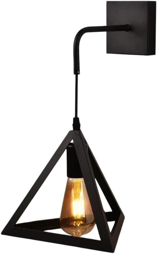 Applique da Muro E27 Ferro Battuto Design Geometrico Triangolare, 1xE27, Nero/Bianco, Vintage Industriale per Interni AQ54