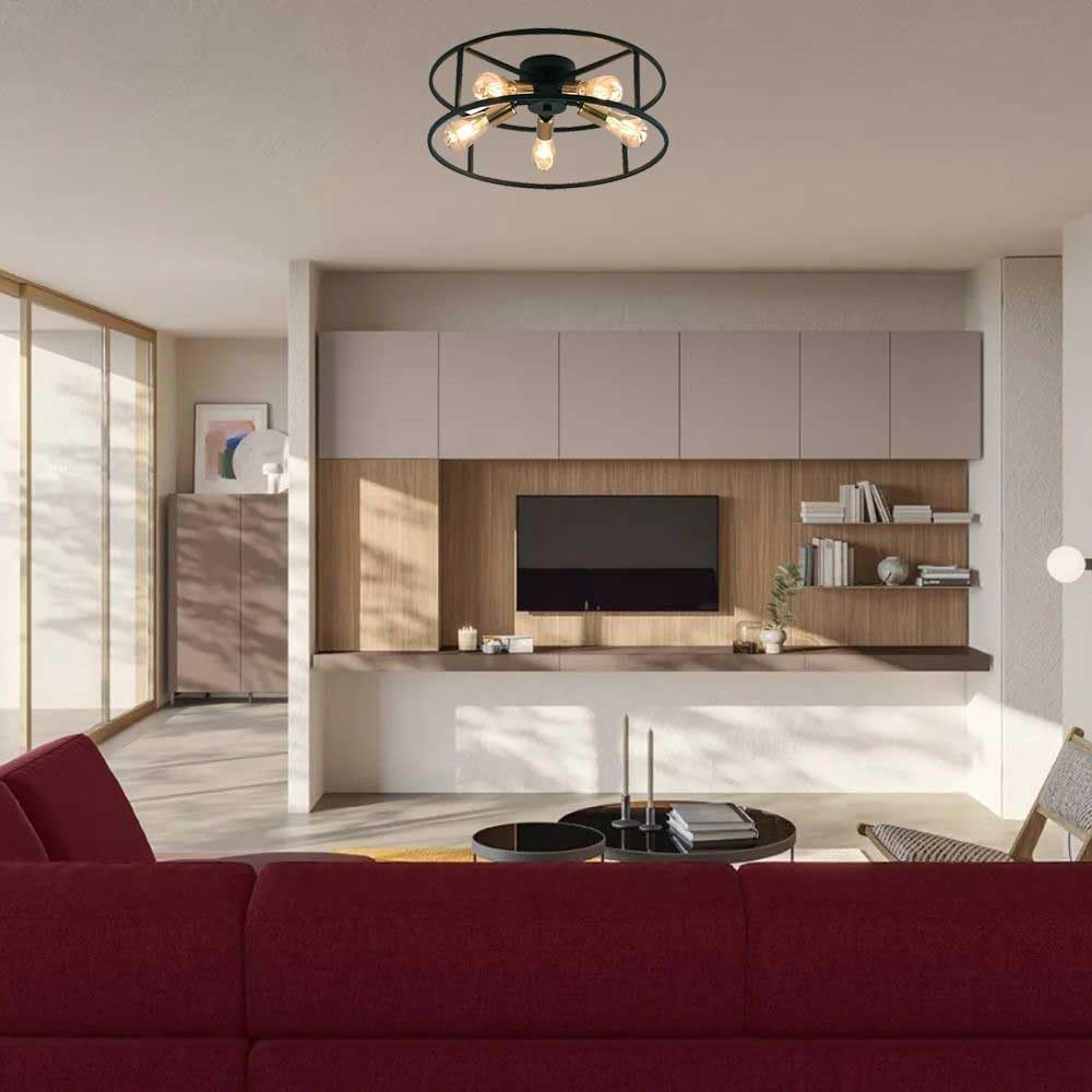TEKHOME Ceiling Light Industrial Style Metal Lamp Black with 5 Gold Lamp Holder E27 Bedroom Living Room C71-5