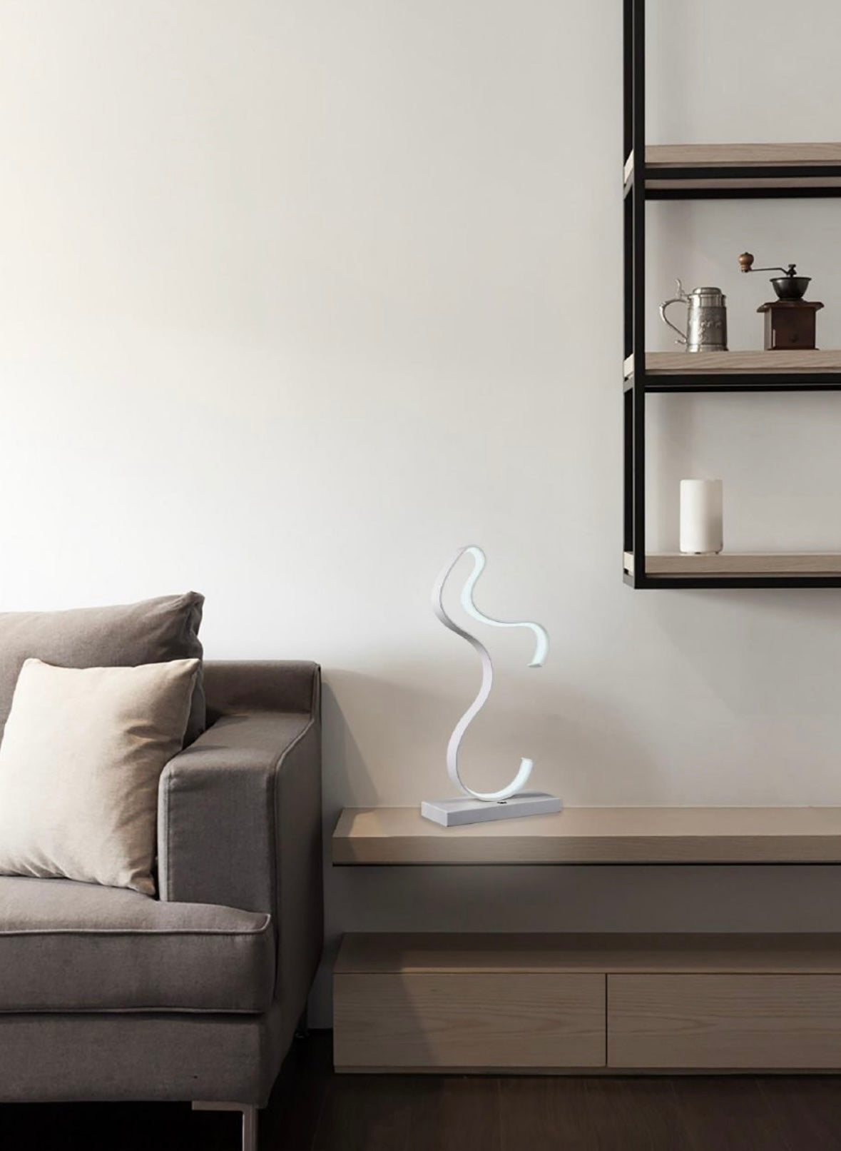 Lampada da Tavolo LED Moderna – 12W, Design Artistico a S, CRI≥80, 3000K / 4000K / 6500K, Lampada da Comodino e Scrivania, Interno IP20- D03