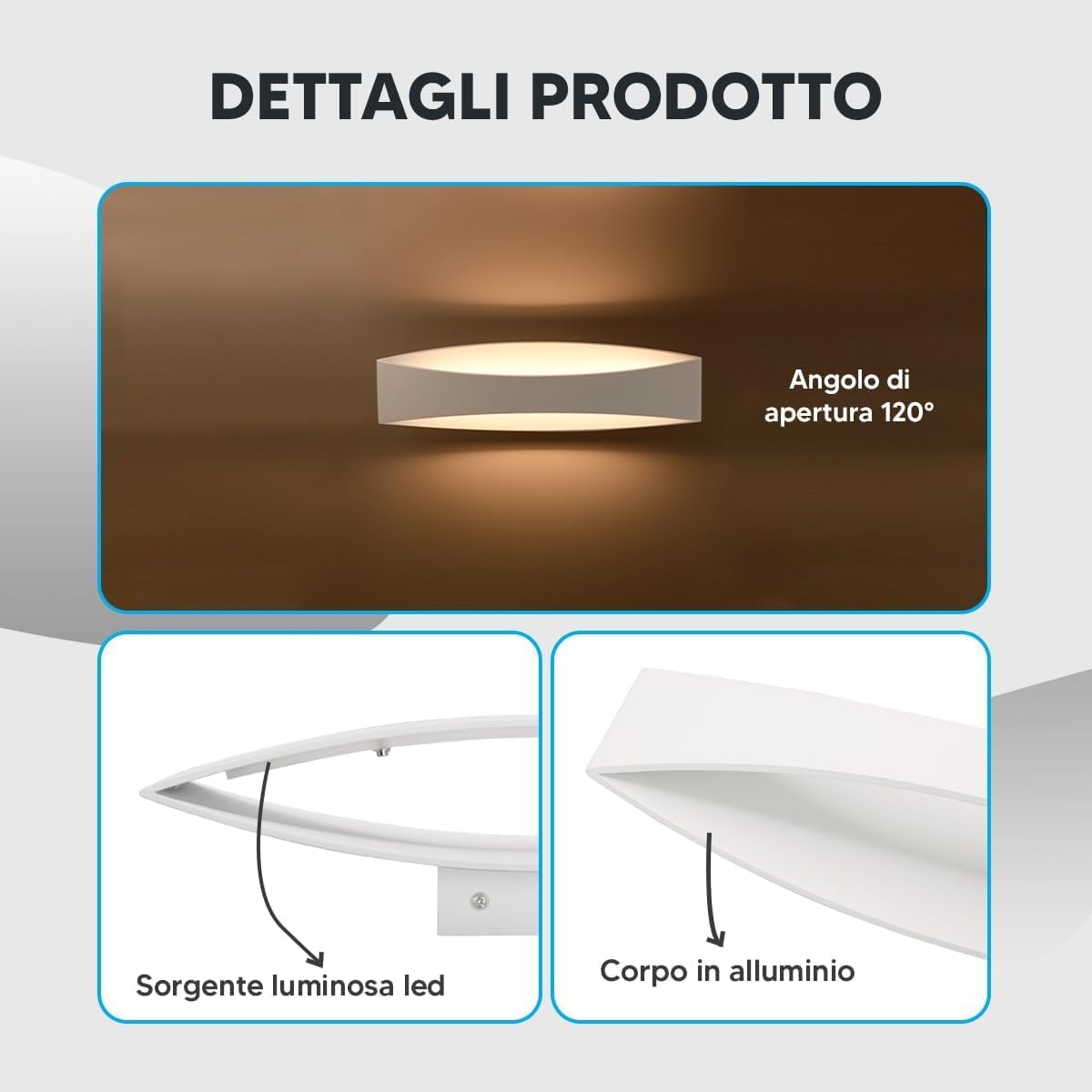 TEKHOME Applique da Muro LED 12W Bianca Sabbia, Lampada da Parete Rettangolare Moderna, 3000K-6500K Regolabile, Design Decorativo per Soggiorno Camera da Letto Corridoio E59-B3C