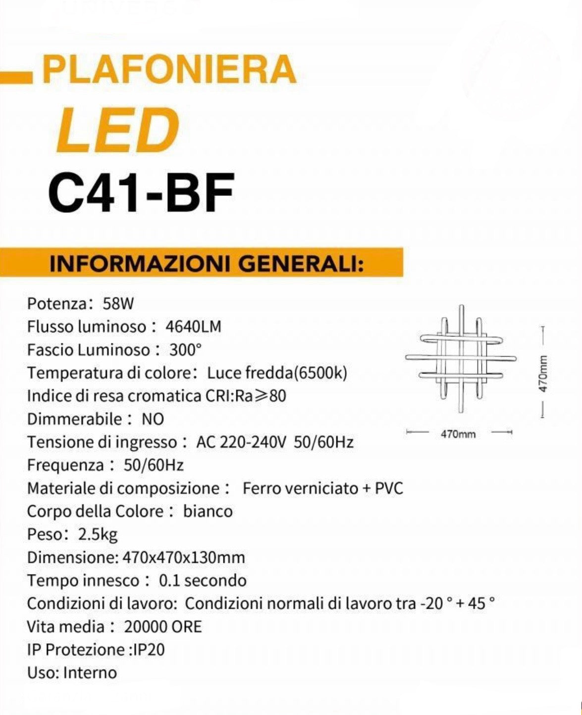 TEKHOME Plafoniera da Soffitto LED 58 W Lampadario Moderno Luce 6500k 4000k 3000k C41