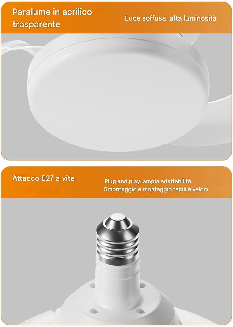 Ventilatore da Soffitto con Luce LED 22W E27 – Plafoniera con Ventola Silenziosa, 3 Colori di Luce 3000K/4000K/6500K, Telecomando, Memoria, per Camera da Letto e Soggiorno MNL012