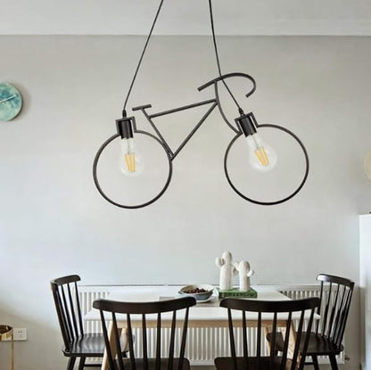 lampadario pendente bike LED lampada a sospensione bicicletta arredamento moderno doppio portalampada attacco E27 luci intercambiabili  A10