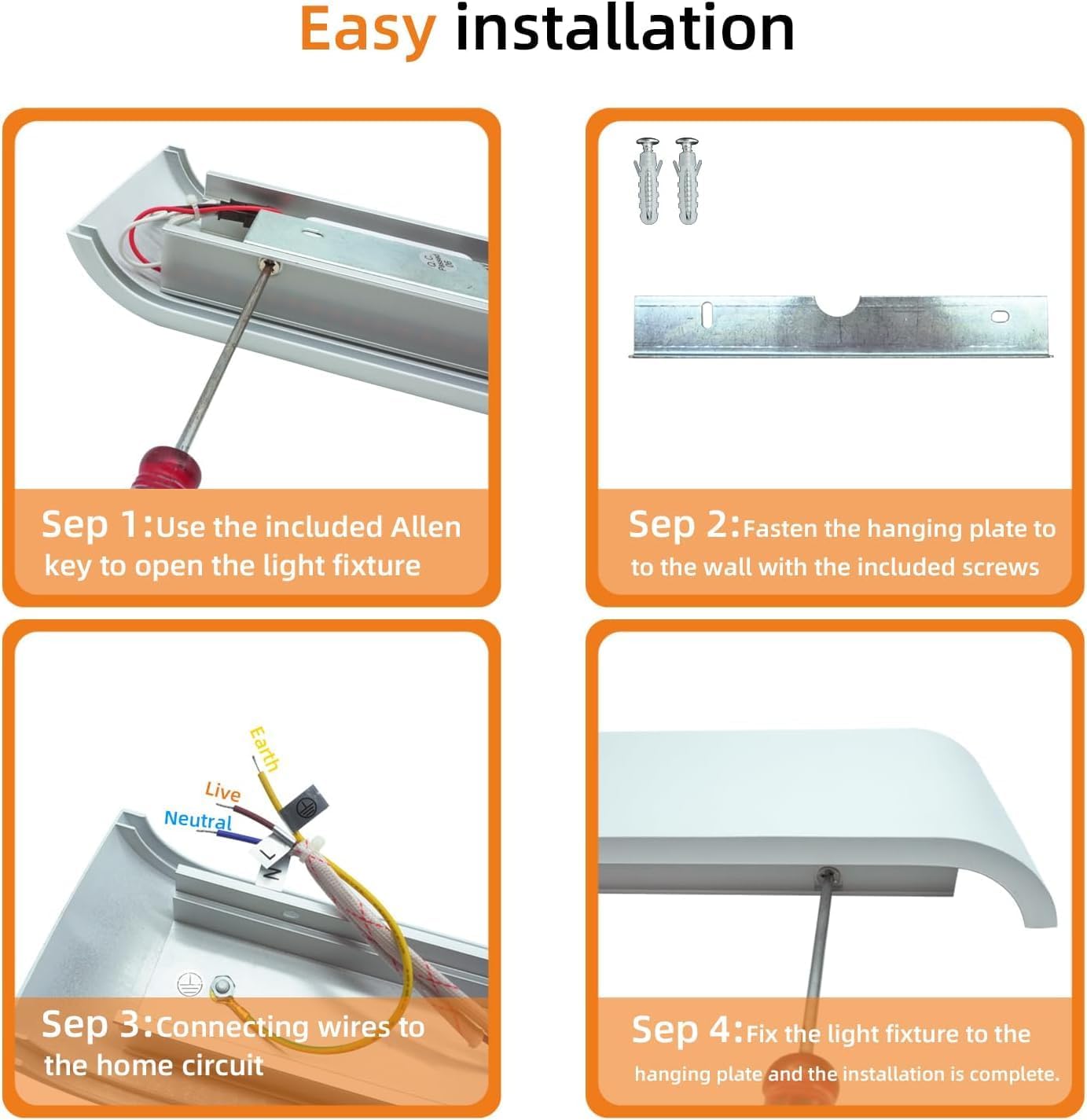 Applique da Muro LED 15W Bianca Rettangolare, Lampada da Parete Moderna in Alluminio Verniciato, 3000K-6500K Regolabile, per Camera da Letto, Soggiorno, Corridoio E57-B3C