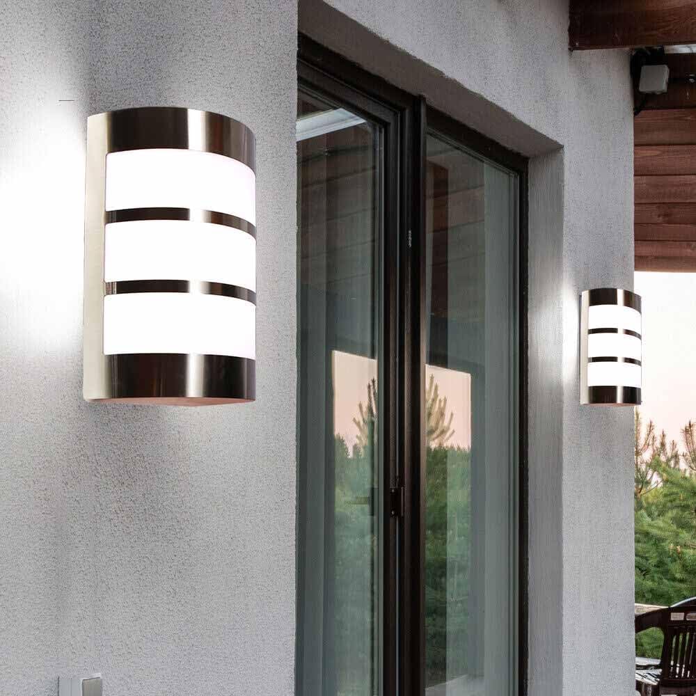Applique da Esterno E27 IP44, Lampada da Parete Moderna in Acciaio Inossidabile e PC, Design Curvo, Attacco E27 (Lampadina non inclusa), per Facciata, Balcone e Giardino S250-A