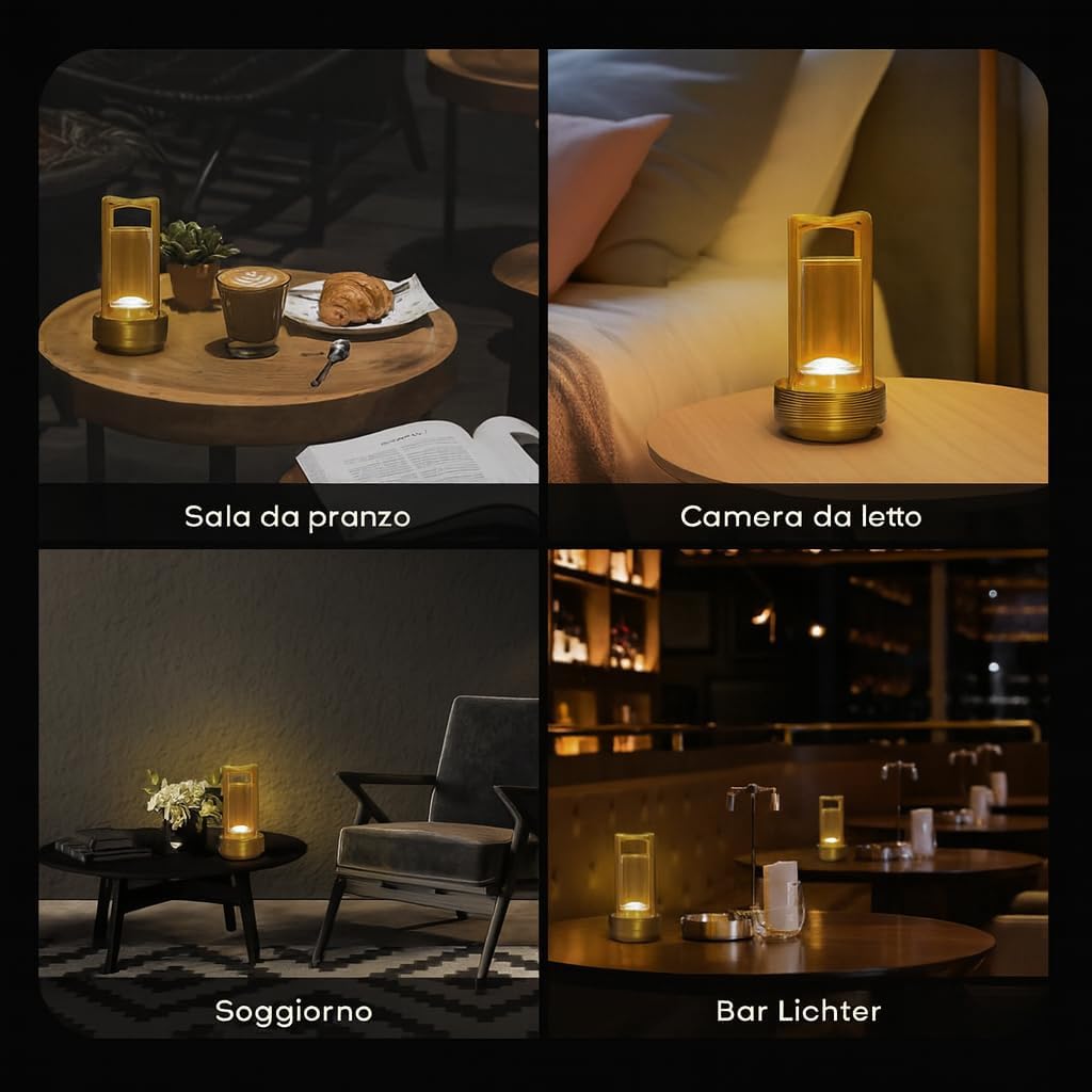 Lampada LED da Tavolo Ricaricabile 3W – Luce Portatile Touch con 3 Temperature di Colore, Batteria 2000mAh, Design Moderno in Alluminio e Acrilico – Uso Interno D37