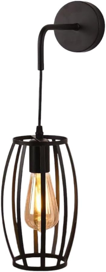 TEKHMEO Applique da Muro Industriale in Ferro E27, Lampada da Parete con Portalampada E27, Design a Gabbia – Nero/Bianco (Lampadina non inclusa) AQ53