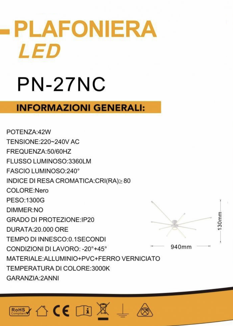 TEKHOME Lampadario da soffitto a led 43 watt plafoniera lampada moderna Bianco/Nero luce 3000K/4000K/6500K PN-27