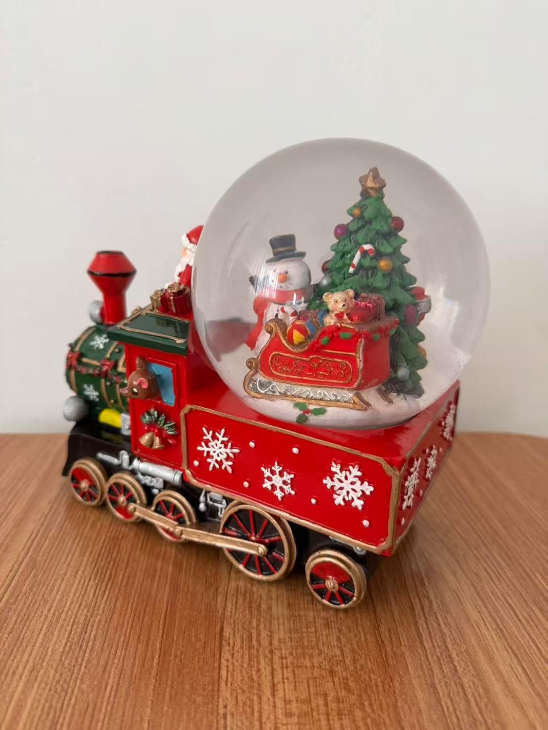 Carillon Natalizio Trenino di Babbo Natale con Globo di Neve Musicale, Decorazione Natalizia da Tavolo, L’Arte del Natale, Carica Meccanica, 22x12x17,5 cm 423521