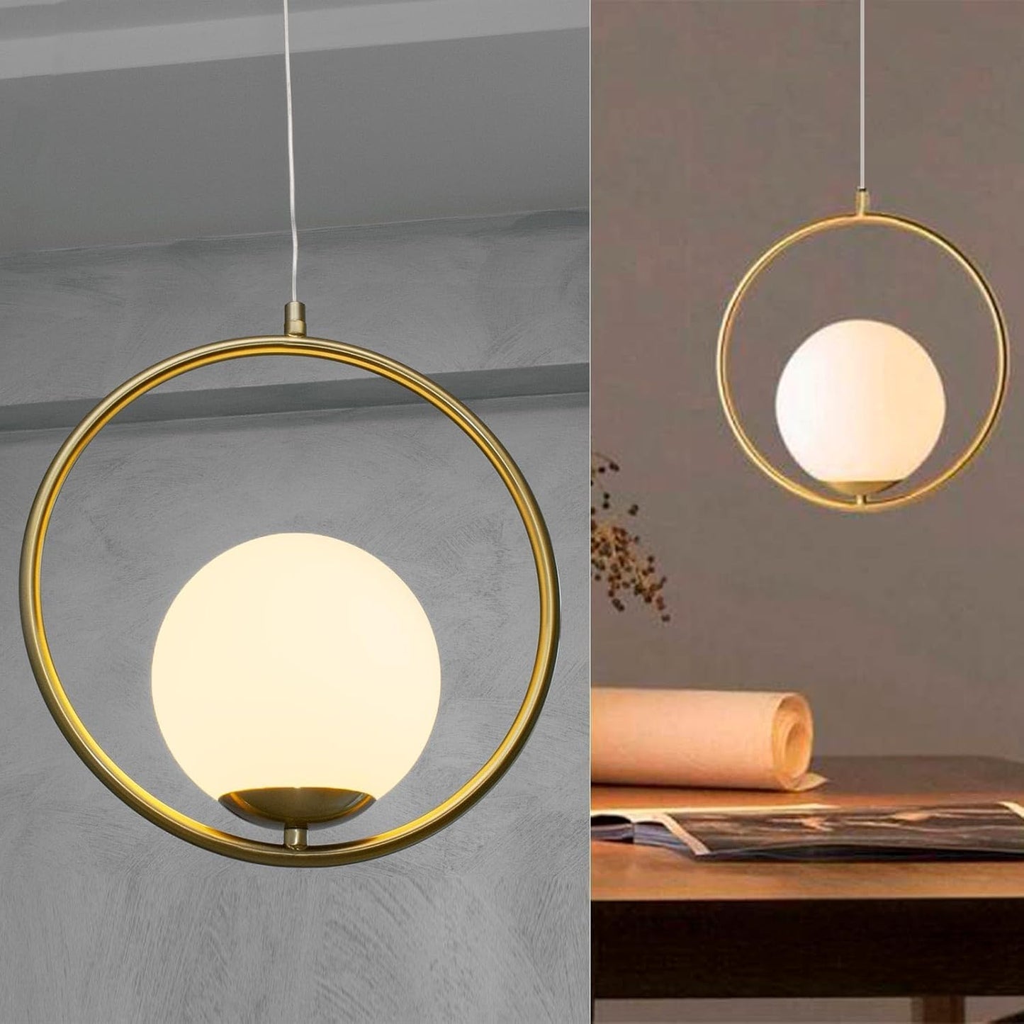 Lampadario bronzo sospensione LED cerchio pendente G9 paralume globo vetro luce tavolo cucina soggiorno ristorante A97