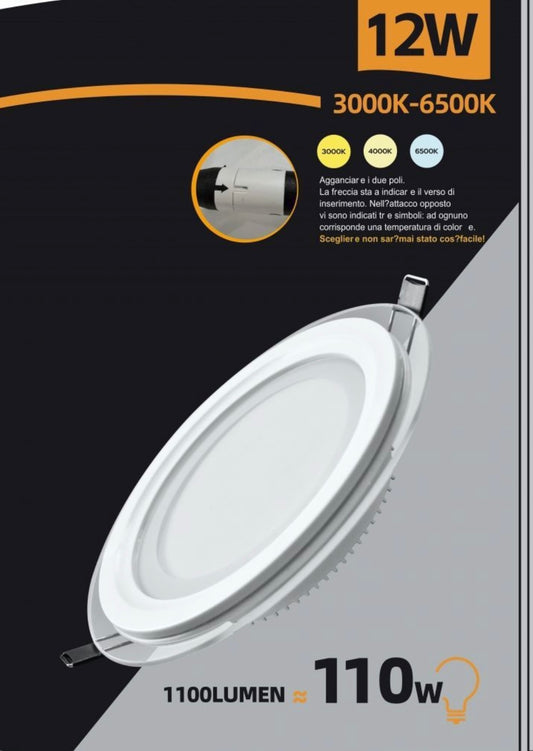 Faretto LED da Incasso Rotondo 12W 1100LM, 3 Colori Selezionabili 3000K 4000K 6500K, Pannello LED da Soffitto, Diametro 160 mm, Foro 125 mm, Fascio 120°, CRI≥80, 1 Pezzo, P-125E-T3C
