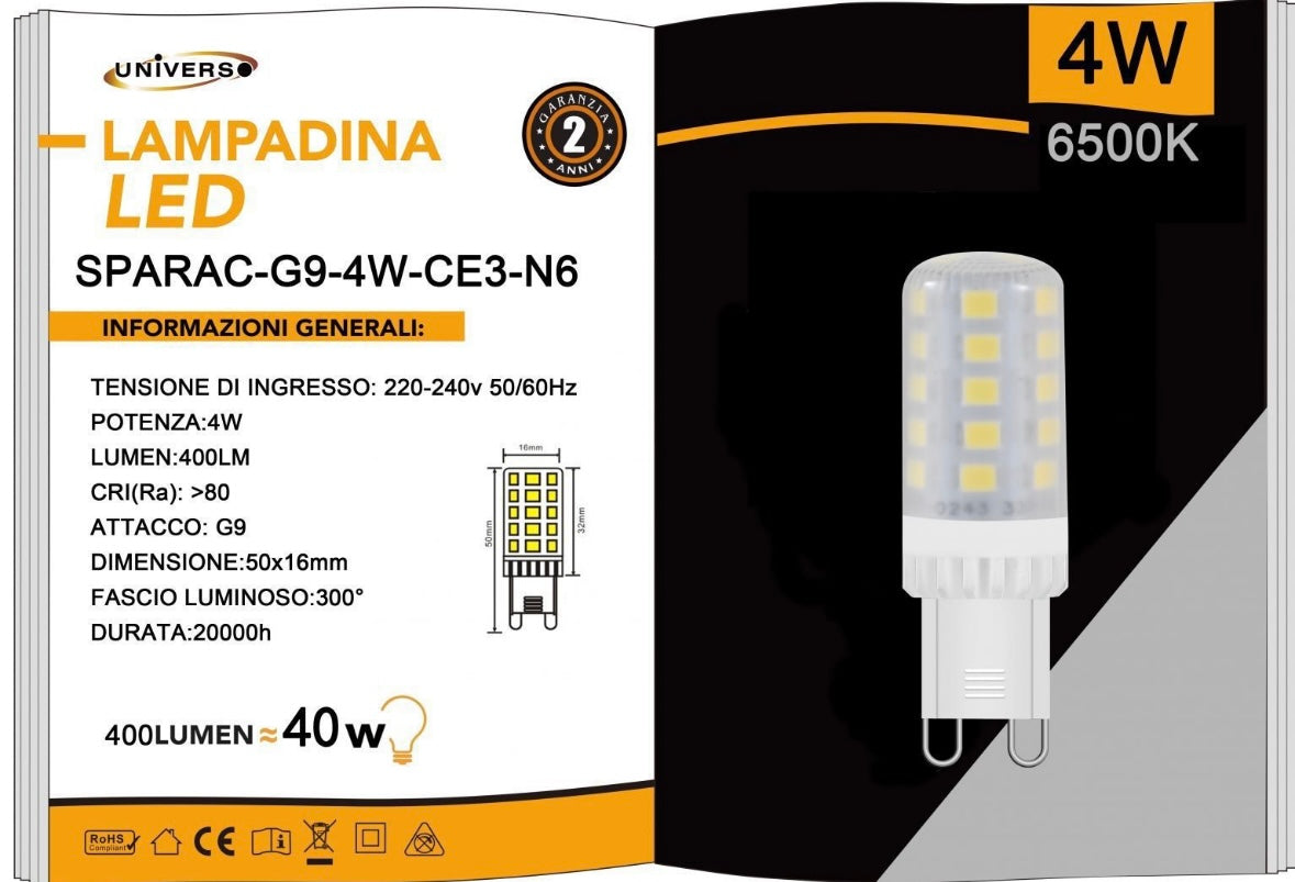 Lampadine LED G9 4W 400LM 10 Pezzi 220-240V SPARAC-G9-4W-CE3-N