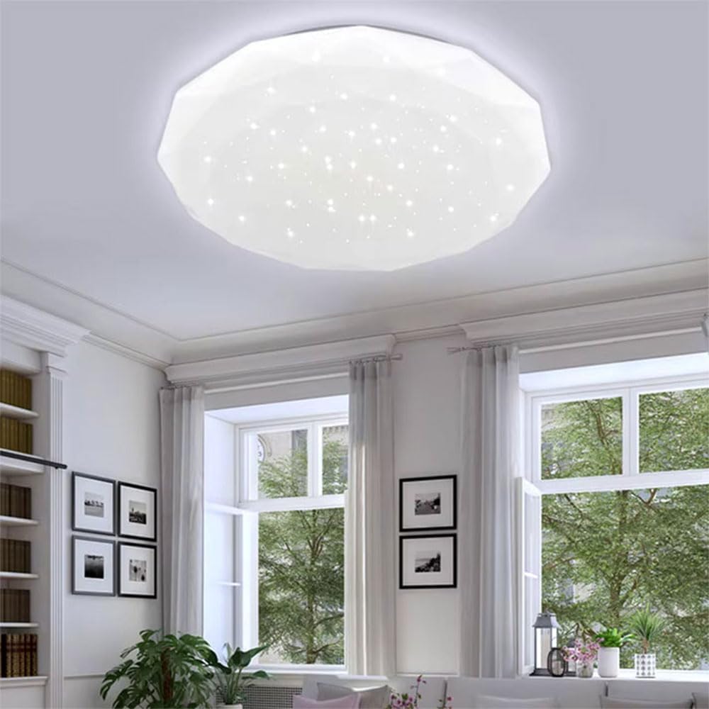 TEKHOME Plafoniera da soffitto forma diamante scocca a puntini trasparente da 18 24 e 36 watt con tecnologia CCT tre colorazione di luce con switch C02