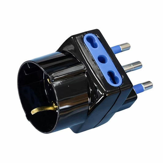 5 Pezzi –Adattatore Multiplo 16A con Spina Italiana Tipo L, 2 Prese Bipasso 10/16A + 1 Presa Schuko, 250V, Nero –  XSL1106N