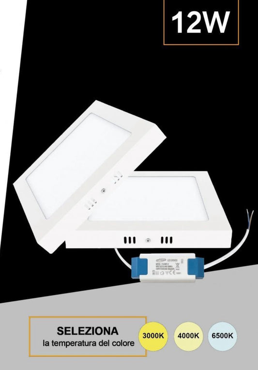 Pannello LED Quadrato da Soffitto 12W 1200LM, 3 Temperature Colore Selezionabili 3000K 4000K 6500K, Plafoniera LED 170x170mm, Altezza 35mm, Fascio 120°, CRI≥80, IP20, 1 Pezzo, P-170B-Q3C