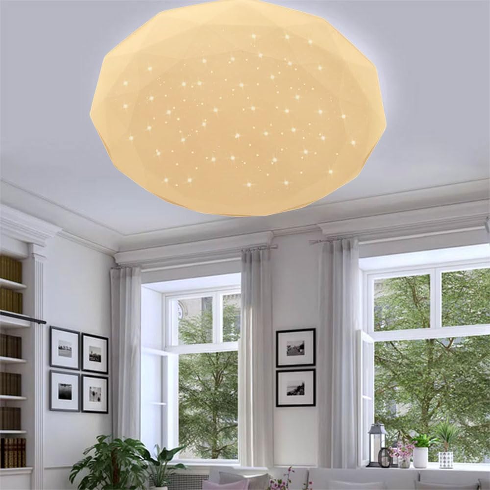 TEKHOME Plafoniera da soffitto forma diamante scocca a puntini trasparente da 18 24 e 36 watt con tecnologia CCT tre colorazione di luce con switch C02