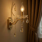 TEKHOME Applique da Parete in Cristallo Stile Candelabro Oro E68-1, Portalampada E14, Lampada da Muro Classica con Decorazioni in Vetro per Soggiorno, Camera da Letto e Corridoio E68-1