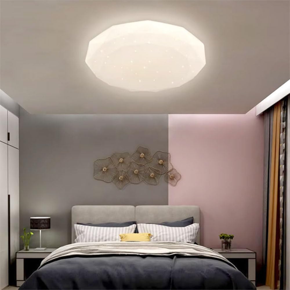 TEKHOME Plafoniera da soffitto forma diamante scocca a puntini trasparente da 18 24 e 36 watt con tecnologia CCT tre colorazione di luce con switch C02