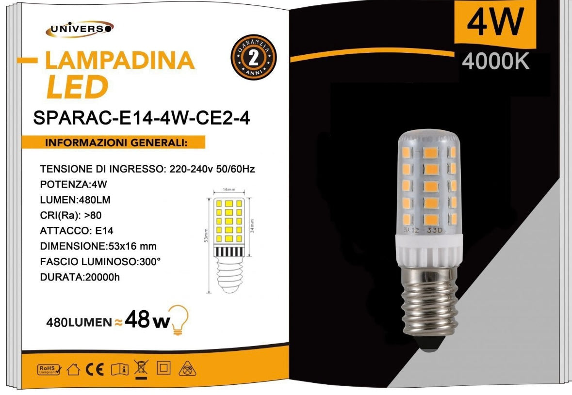 Lampadine LED E14 4W 480LM 4000K 10 Pezzi SPARAC-E14-4W-CE2-4