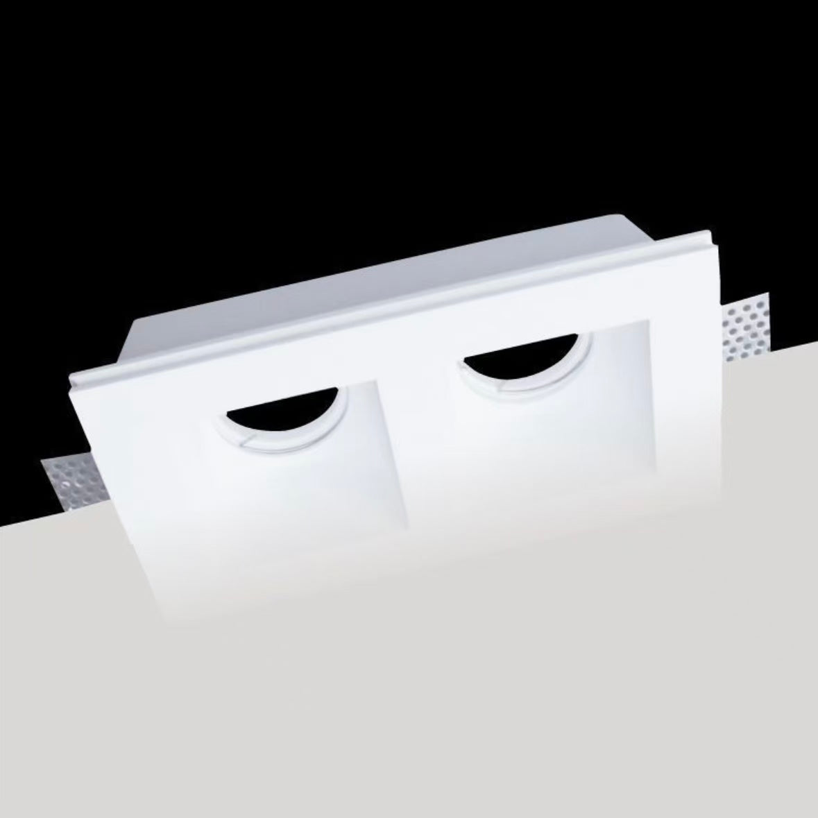Portafaretto in Gesso da Incasso 2x GU10, Verniciabile, Bianco, Compatibile Cartongesso, Portalampada Incluso, Design Moderno per Soffitto GS-24