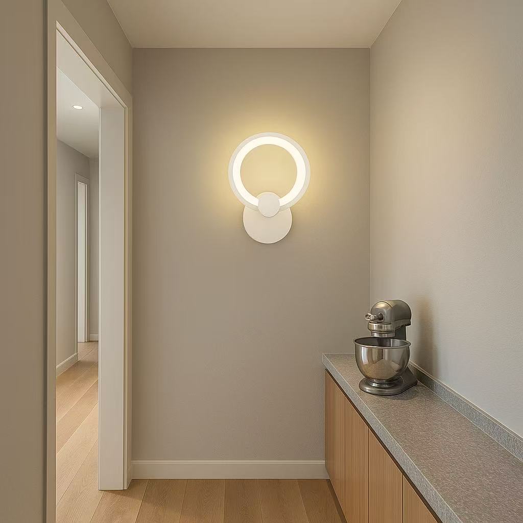 TEKHOME Applique da Parete LED Moderna 9W, Lampada da Parete Bianca Design Rotondo, Luce Calda 3000K / Naturale 4000K / Fredda 6500K, 450LM, per Camera da Letto, Soggiorno e Corridoio E27