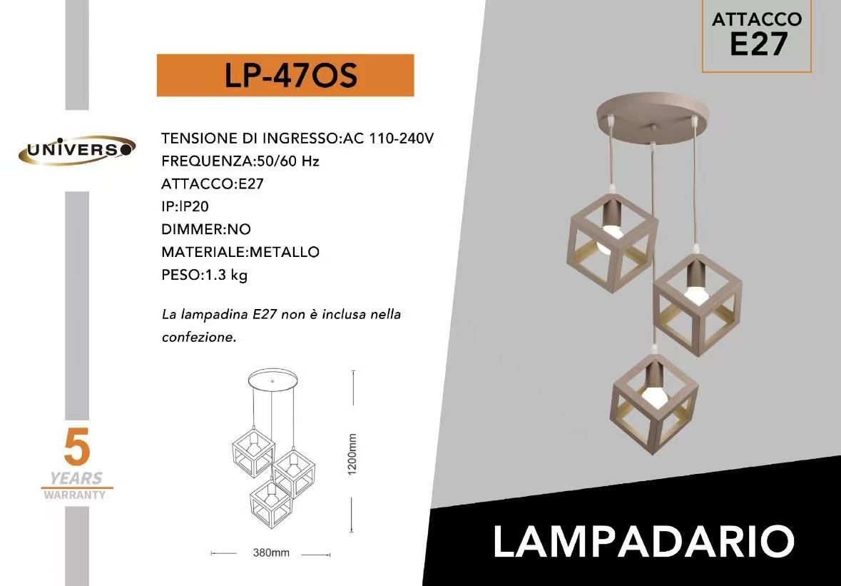 Lampadario a Sospensione con 3 Cubi Metallo, Attacco E27, Stile Moderno Industriale per Cucina Soggiorno Camera da Letto – 120cm Regolabile.Bianco/Nero/Marrone LP-47