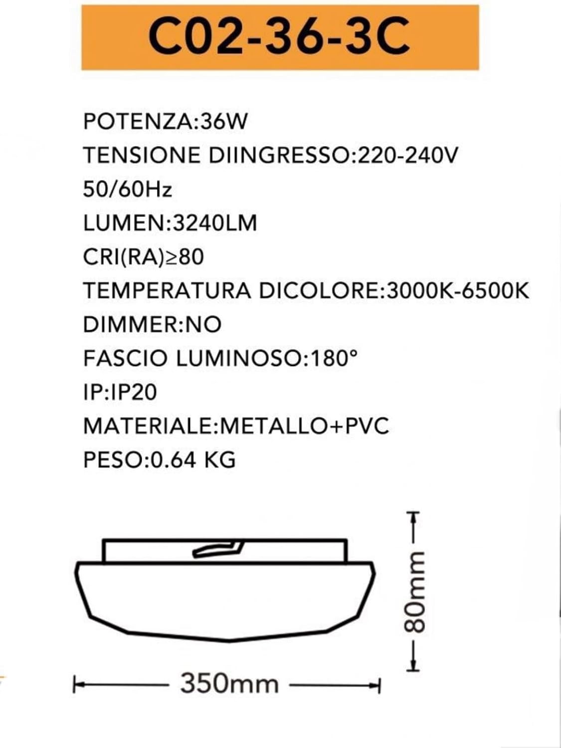 TEKHOME Plafoniera da soffitto forma diamante scocca a puntini trasparente da 18 24 e 36 watt con tecnologia CCT tre colorazione di luce con switch C02