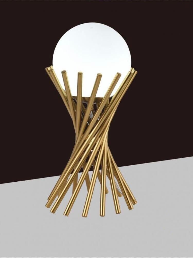 Lampada da tavolo in metallo tubolare sfera vetro G9 lume bronzo D32