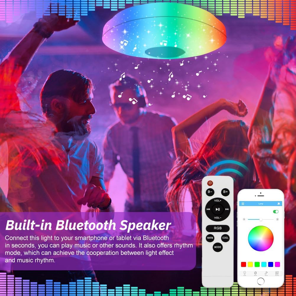 TEKHOME Plafoniera LED Smart con Bluetooth, APP e Musica, 31W RGB + 31W Bianco (3000K-6500K), Contrololo da Telecomando e Phone, Luce Colorata per Camera Letto/Soggiorno, IP20 C09-RGB