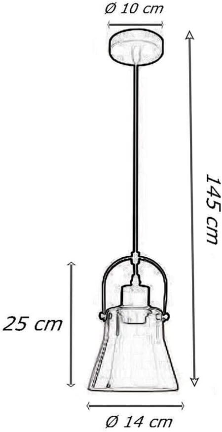 Lampadario a sospensione paralume in metallo e vetro porta lampadina E27 moderno LP-90