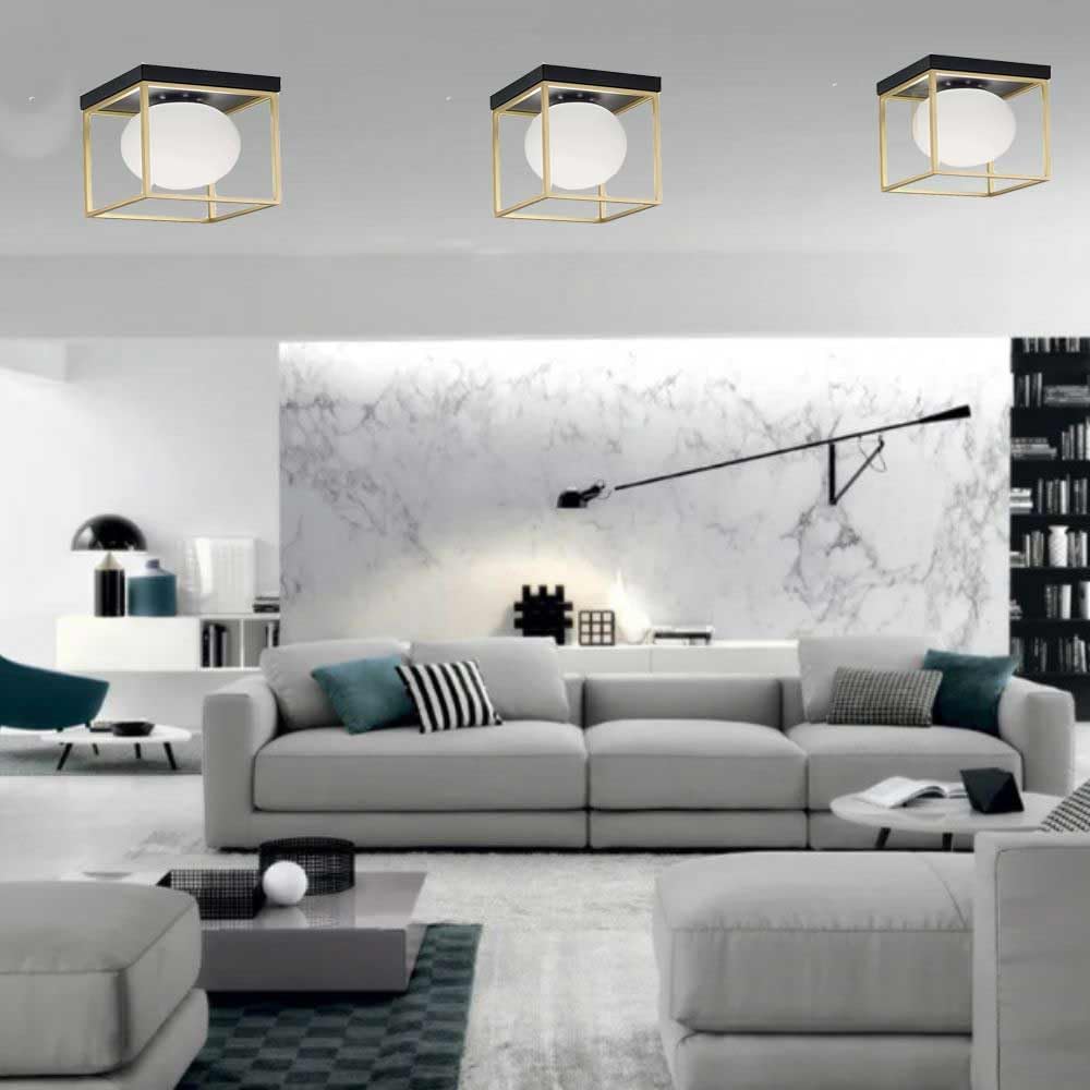 TEKHOME Plafoniera da soffitto minimalista lampada in metallo nero bronzo con sfera in vetro per camera da letto G9 C76-1