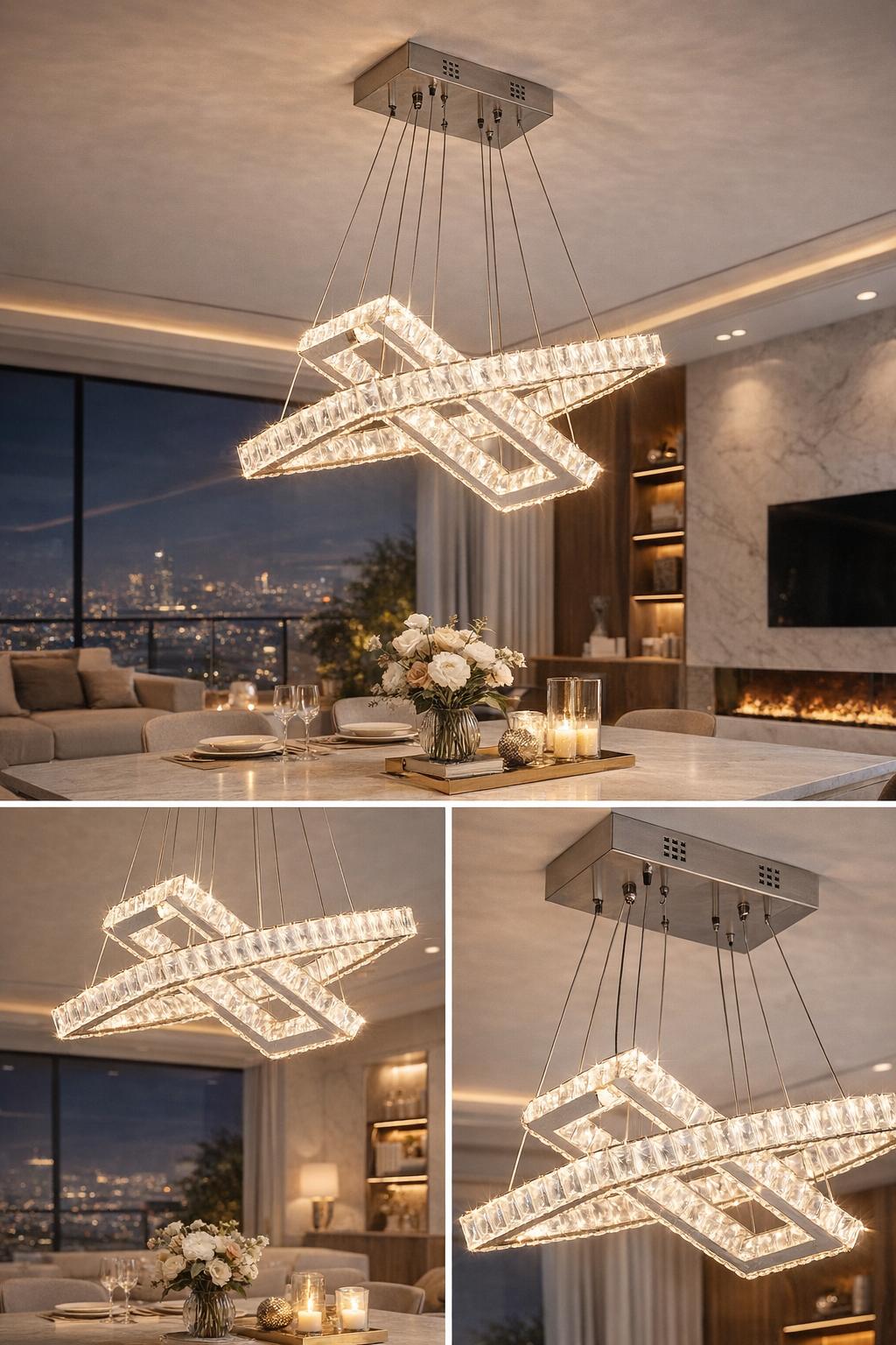 Lampadario LED Moderno a Sospensione 46W Design Geometrico con Telecomando, CCT 3000K 4000K 6500K, Lampada Elegante per Soggiorno Sala da Pranzo Cucina – B12-3C