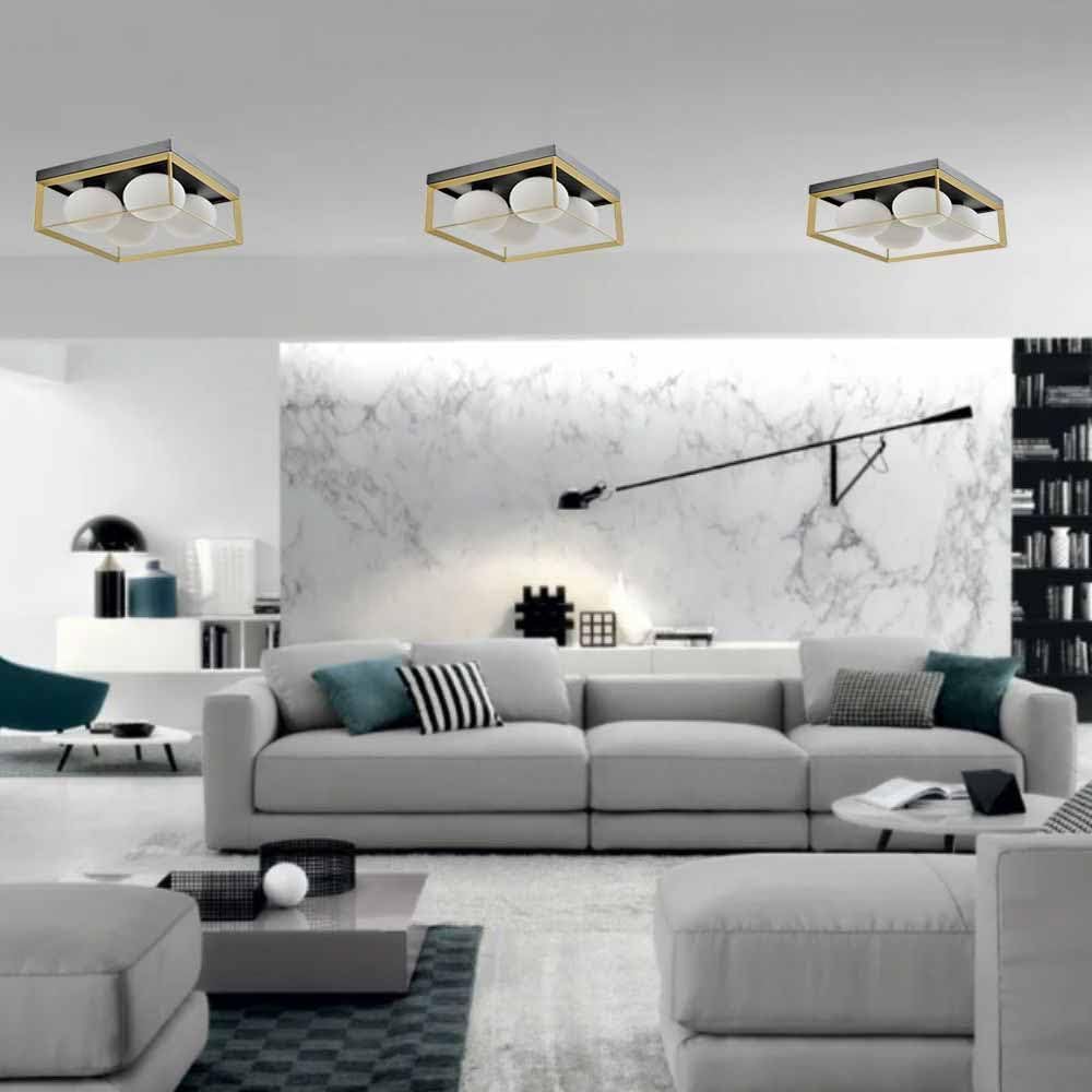 TEKHOME Plafoniera da soffitto minimalista lampada in metallo nero bronzo con 4 sfere in vetro per camera da letto G9 C76-4