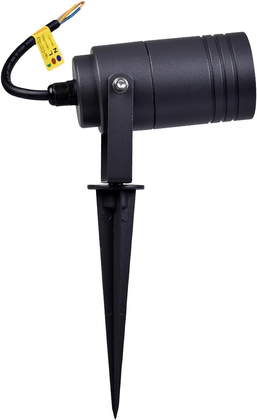Faretto da Giardino con Picchetto GU10, IP65 Impermeabile, Orientabile, Corpo in Alluminio, Spot da Esterno per Giardino/Siepi/Vialetti – Attacco GU10 (Lampadina Non Inclusa) 837WA-B80-G