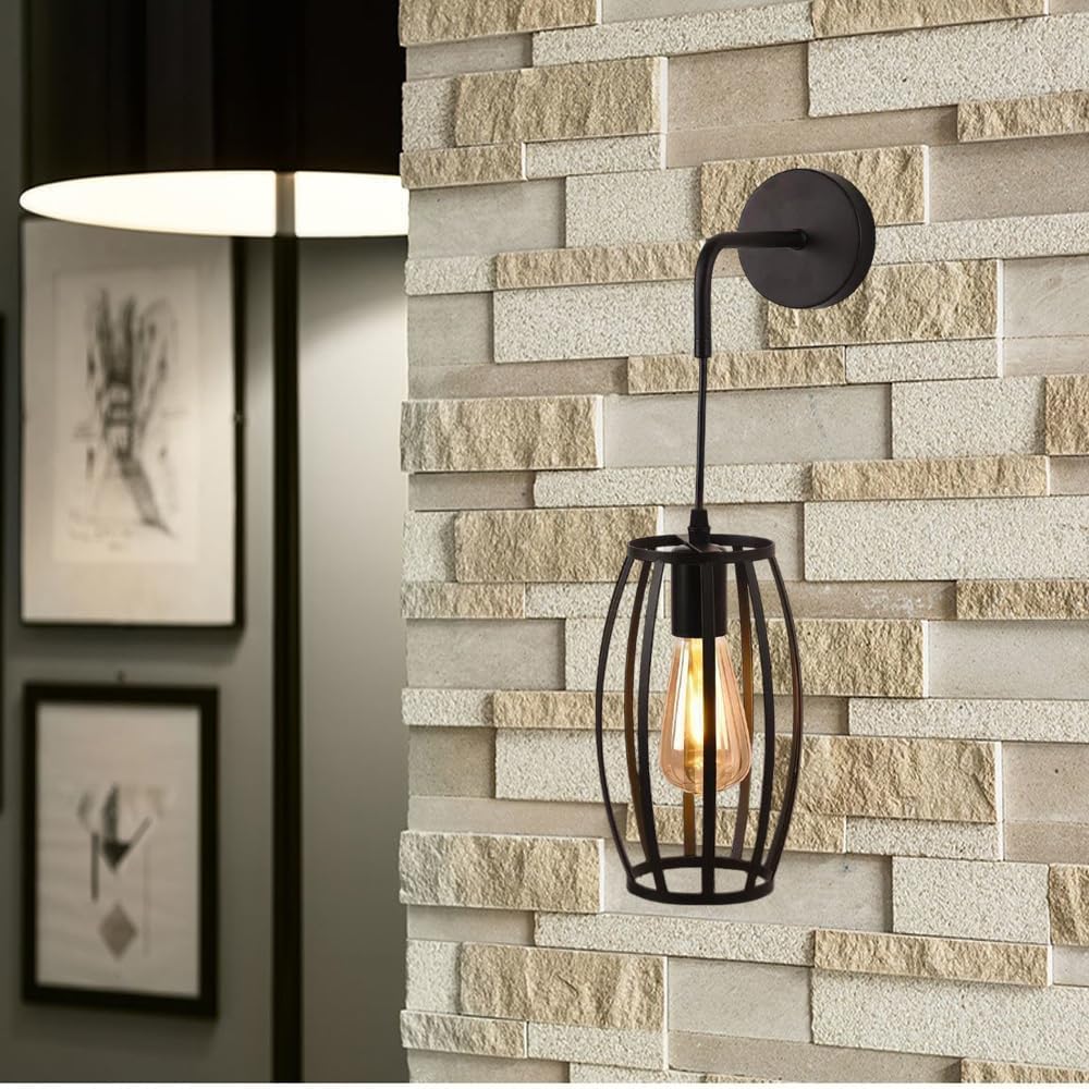 TEKHMEO Applique da Muro Industriale in Ferro E27, Lampada da Parete con Portalampada E27, Design a Gabbia – Nero/Bianco (Lampadina non inclusa) AQ53