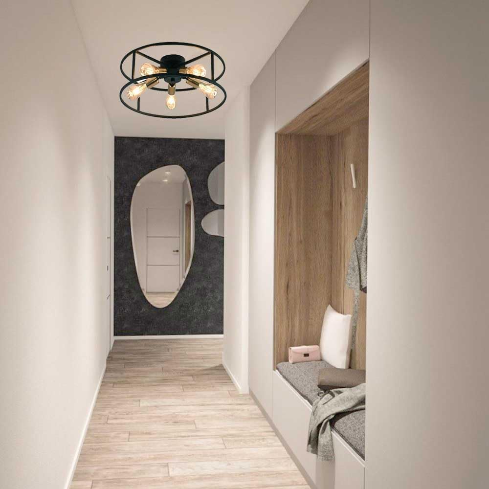 TEKHOME Ceiling Light Industrial Style Metal Lamp Black with 5 Gold Lamp Holder E27 Bedroom Living Room C71-5
