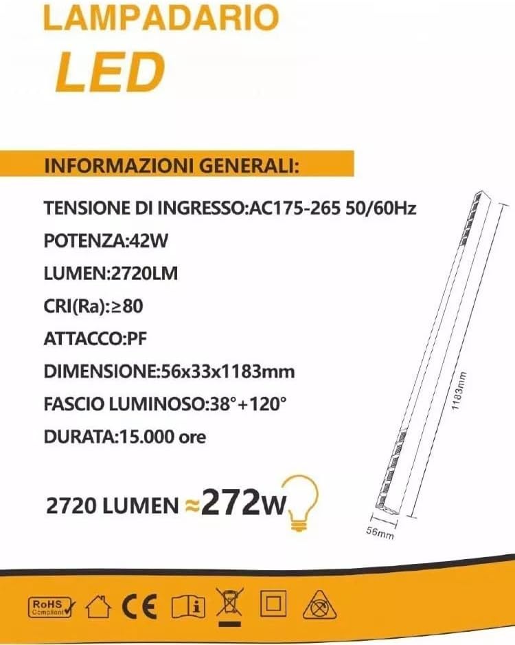 TEKHOME Lampadario led 3 colore della luce lampada a sospensione lineare 42 w A70-N3C
