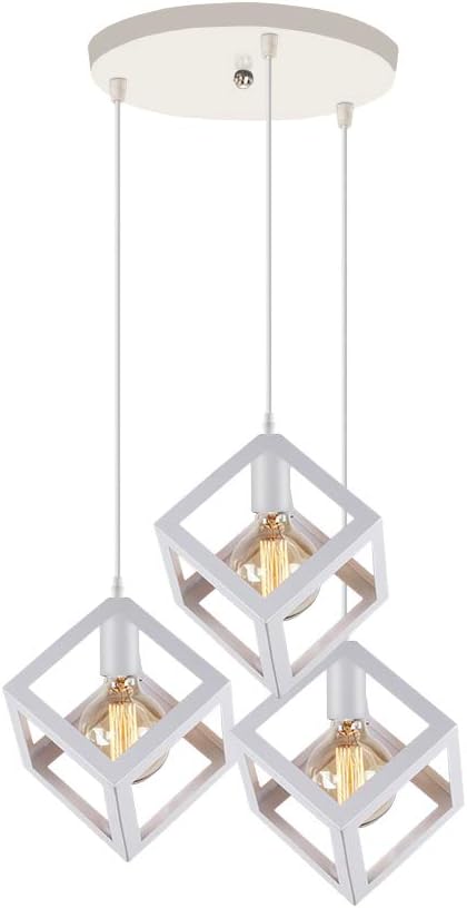 Lampadario a Sospensione con 3 Cubi Metallo, Attacco E27, Stile Moderno Industriale per Cucina Soggiorno Camera da Letto – 120cm Regolabile.Bianco/Nero/Marrone LP-47