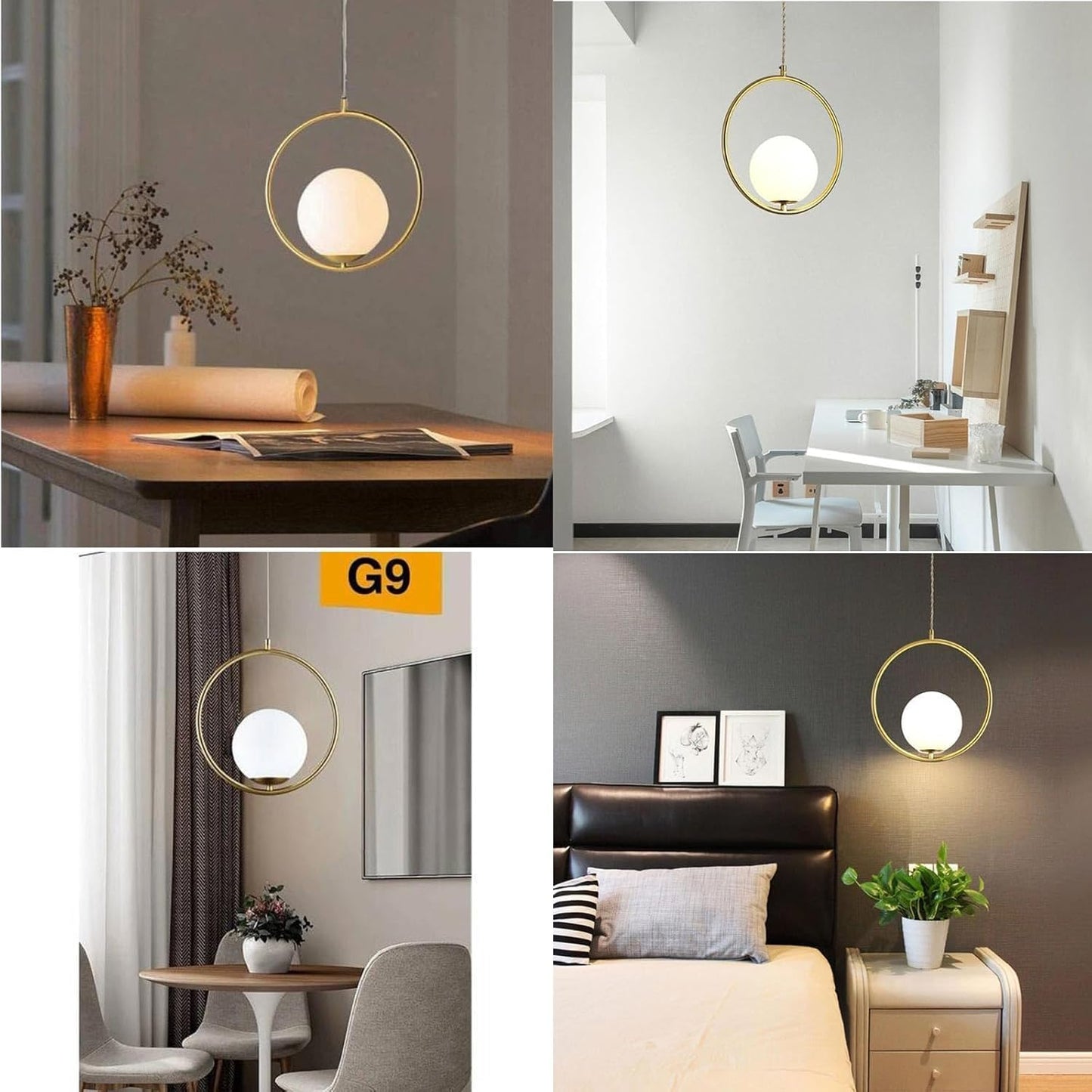 Lampadario bronzo sospensione LED cerchio pendente G9 paralume globo vetro luce tavolo cucina soggiorno ristorante A97